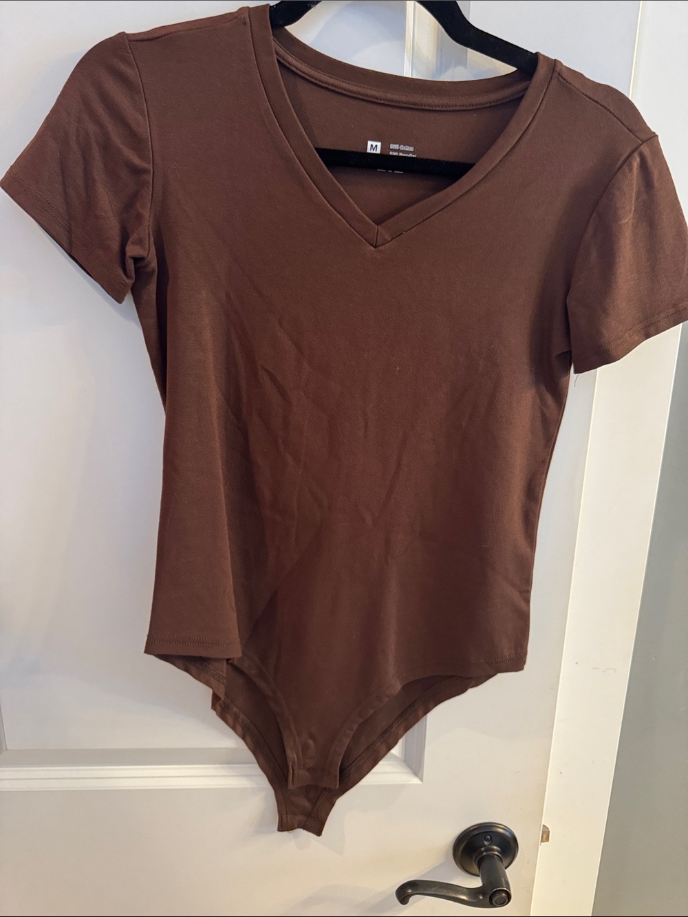 Brown V-Neck Short Sleeve Bodysuit - Unbranded